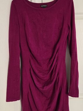 Express Long Sleeve Ruched Dress Top - Fuchsia